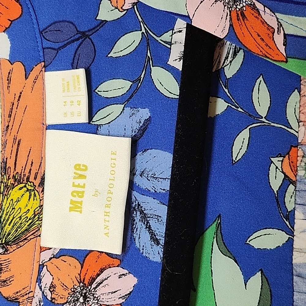 Anthropologie Blue Floral Tie-Front Blouse - Picture 9 of 16